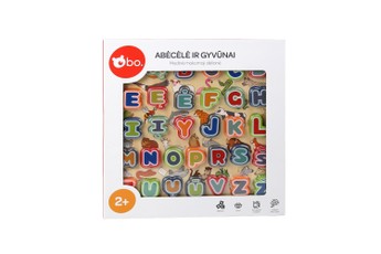 bo. Educational wooden puzzle "Alphabet and animals" (In Lithuanian lang.)